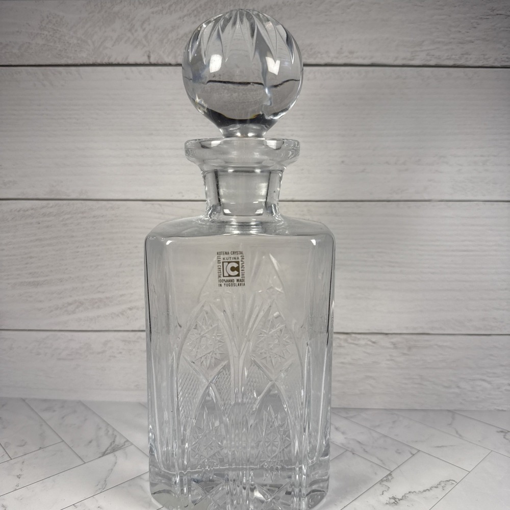 Vintage 24% Lead Crystal Hand Cut Decanter Yugoslavia Kutina With Stopper